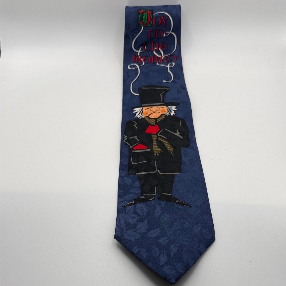 Wembley Scrooge Bah Humbug Christmas necktie Joy to the World 100% Silk Made USA